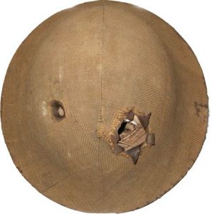 Bullet hole in WW1 helmet