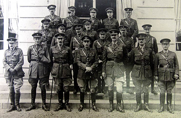 The British military staff to the Supreme War Council, 1918. Front Row centre: Maj-Gen the Hon C.J. Sackville-West KRRC. Second Row, Second Right: Maj P.J.R. Currie KRRC.